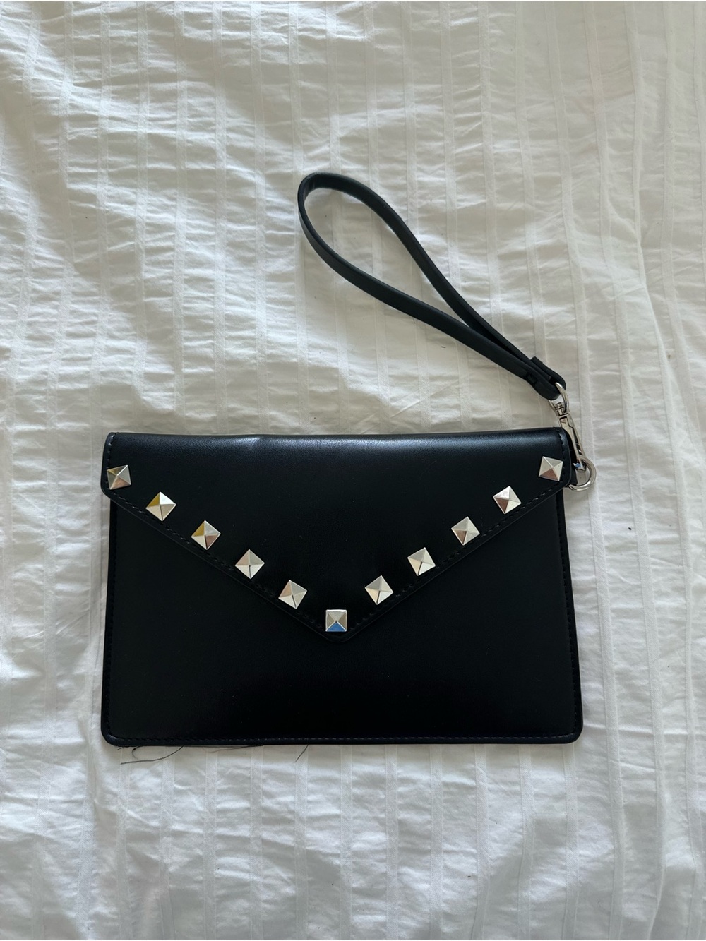 BCBGMAXAZRIA Black Studded Envelope Wristlet Clutch